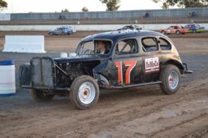 Rupanyup farmer Ron Schneider worked hard during the week to return his 1939 Ford 4 door sedan to the track and Horsham Three Litre Sedan driver, Graham Gerlach had the pleasure of taking it around the track for the night. PHOTO: Mark Cowin