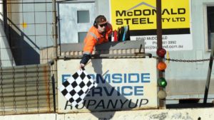 Flagman Dylan Simpson at Blue Ribbon Raceway. PHOTO: WImmera Mail TImes