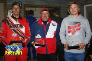 STREET STOCK PODIUM: (L-R) 2nd Jamie Lock, 1st Mark Jennings, 3rd Scott Merrett