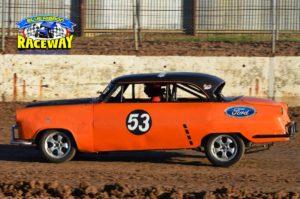 BACK ON TRACK: John Cohglan from Koroit drives the Ford Customline. It was his first even run in that car and he hasn't raced for some 20 odd years. PHOTO: M&L Speedway Photography