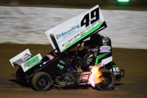 BURNING RUBBER: Josh Buckingham lights up the night in F500 action. PHOTO: M&L Speedway Photography