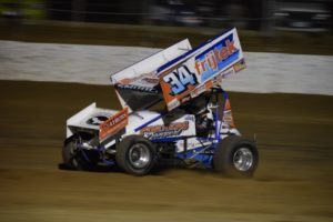 SPEED: Round 7 winner in the 360 Sprintcar Allstars Brenten Farrer at speed on his way to victory. PHOTO: M&L Speedway Photography.