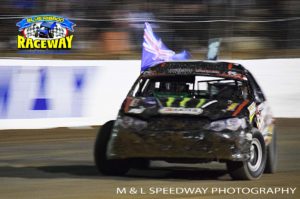 DRIFT: Cam Waters drifts around the Kalkee track in celebration of his win. PHOTO: M&L Speedway Photography