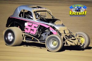 NUMBER 1: New Victoria 1 Michael Coad powers his way to victory at Blue Ribbon. PHOTO: M&L Speedway Photography